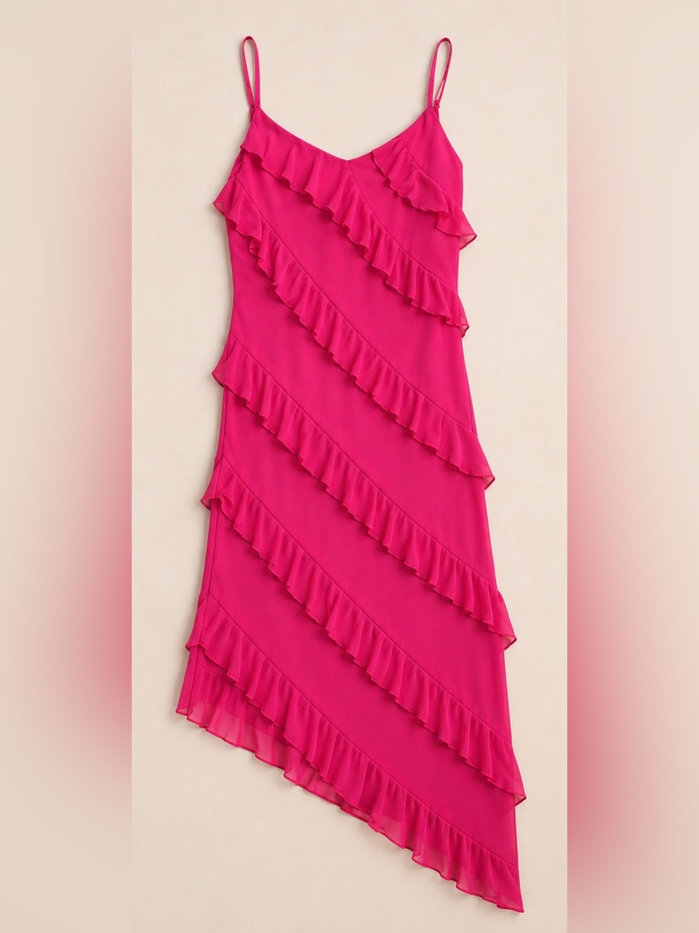 Ruffle Slip Dress in Hot Pink